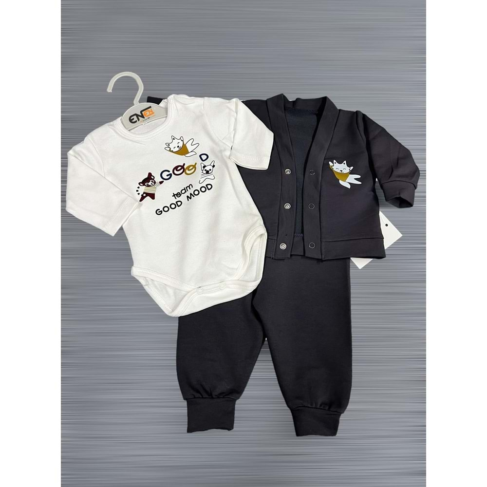 Good Mood Team 3 Lü Çıtçıtlı badili Bebe Günlük Takım - ENEN0001100