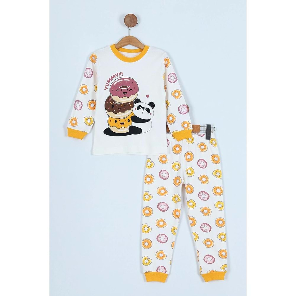 Donut Panda Basklılı Pamuk Kumaş Çocuk Pijama Takım - ENEN0001104