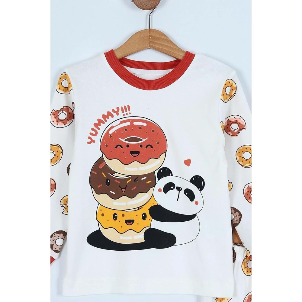 Donut Panda Basklılı Pamuk Kumaş Çocuk Pijama Takım - ENEN0001104