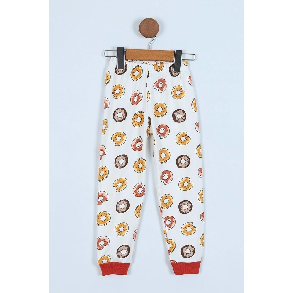 Donut Panda Basklılı Pamuk Kumaş Çocuk Pijama Takım - ENEN0001104