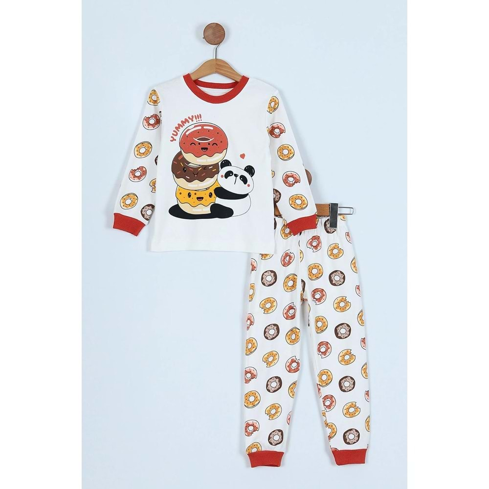 Donut Panda Basklılı Pamuk Kumaş Çocuk Pijama Takım - ENEN0001104