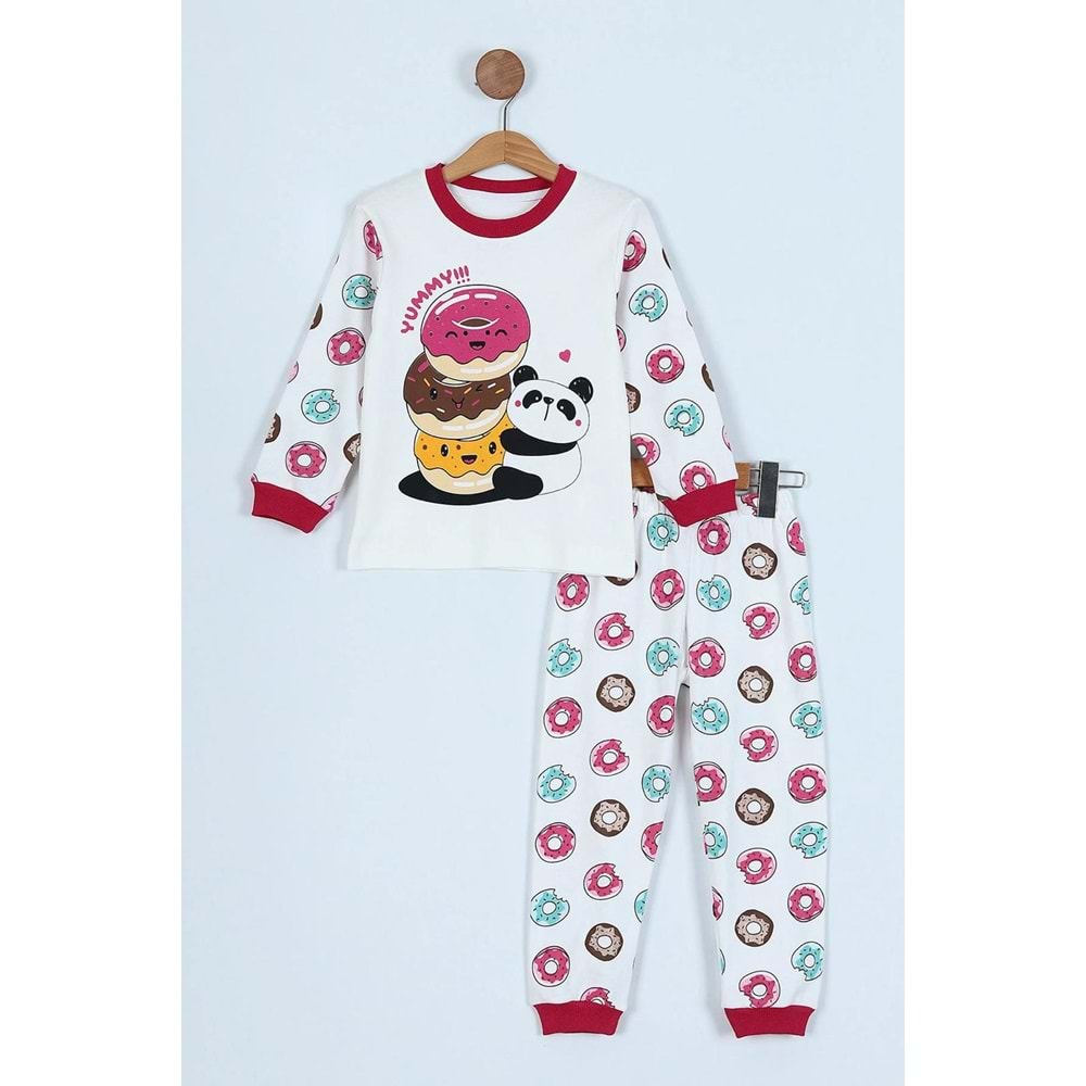 Donut Panda Basklılı Pamuk Kumaş Çocuk Pijama Takım - ENEN0001104