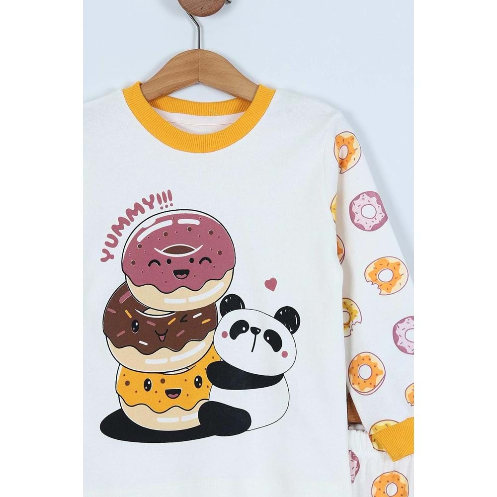 Donut Panda Basklılı Pamuk Kumaş Çocuk Pijama Takım - ENEN0001104