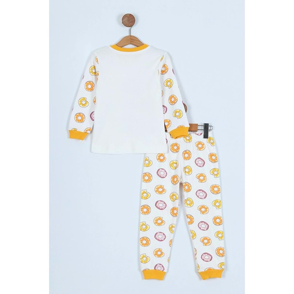 Donut Panda Basklılı Pamuk Kumaş Çocuk Pijama Takım - ENEN0001104