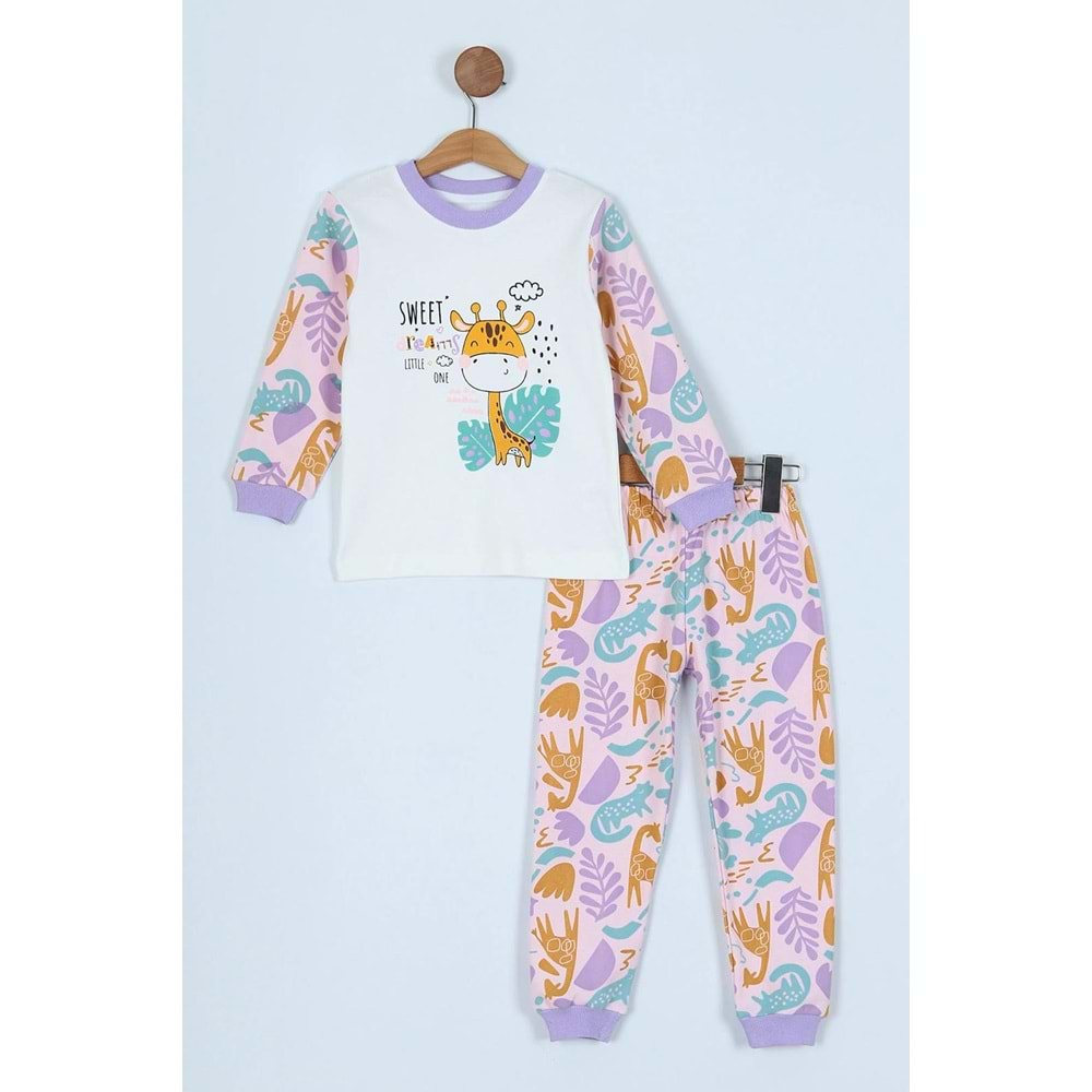 Tatlı Zürafa Baslkılı Basklılı Pamuk Kumaş Çocuk Pijama Takım - ENEN0001106