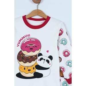 Donut Panda Basklılı Pamuk Kumaş Çocuk Pijama Takım - ENEN0001104