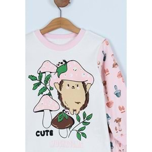 Cute Mantar Basklılı Pamuk Kumaş Çocuk Pijama Takım - ENEN0001105