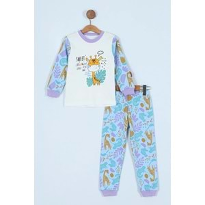 Tatlı Zürafa Baslkılı Basklılı Pamuk Kumaş Çocuk Pijama Takım - ENEN0001106