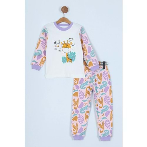 Tatlı Zürafa Baslkılı Basklılı Pamuk Kumaş Çocuk Pijama Takım - ENEN0001106